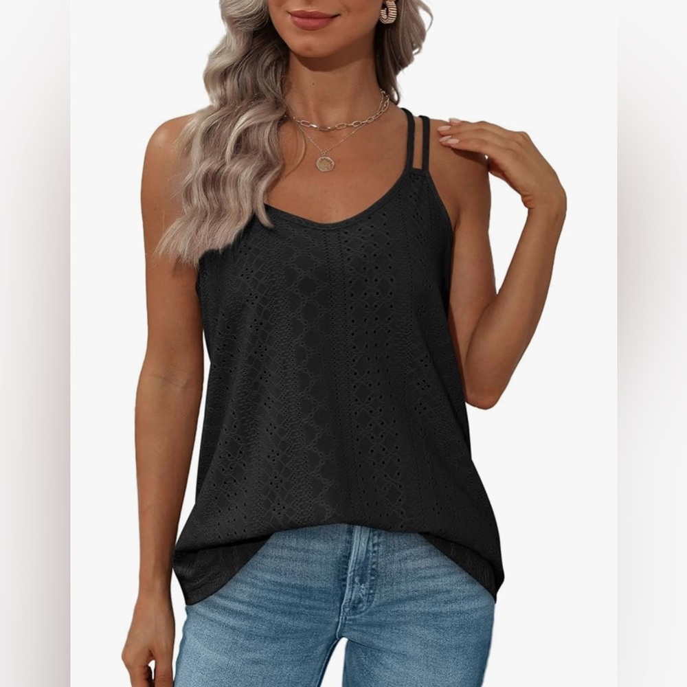 EYELET EMBROIDERY SCOOP-NECK CAMISOLE 🖤 - Picture 2 of 14